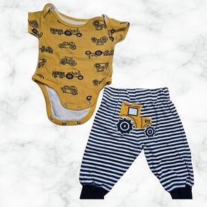 Koala Kids Mustard and Navy Vehicle Print Matching Set